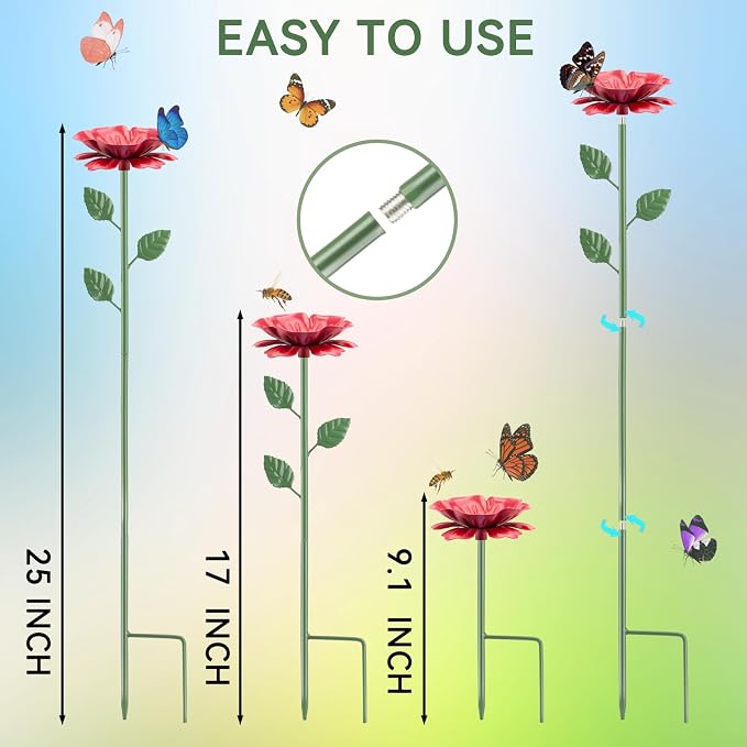 6 Pack Bee Watering Station, Bee Feeder for Garden Metal Butterfly Water Feeder with Flower Design Colorful Butterfly Bee Bath Bowl for Outdoor Garden Yard