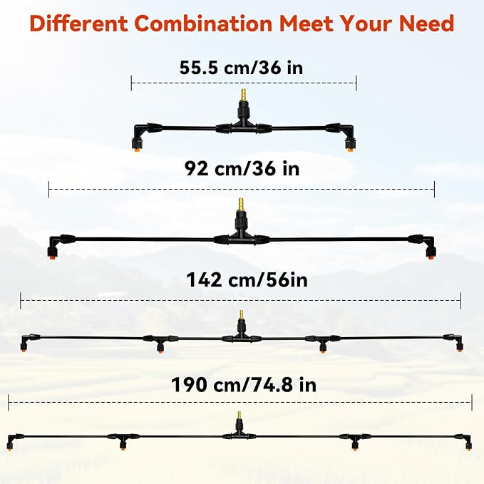 4 Nozzles Poly Spray Boom Wand with 1/4" Brass Fitting, Backpack Multi Nozzle Spray Holder, Sprayer Boom Equipped with Two Types Nozzles, DIY Length Up to 74.8" Wand for Tractor Watering Large Areas