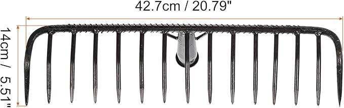 HARFINGTON Garden Rake Replacement Head 15 Tines Cast Iron Rake Head for Garden Preparation Leaf Debris Cleanup Soil Aeration Educational Tool, Black