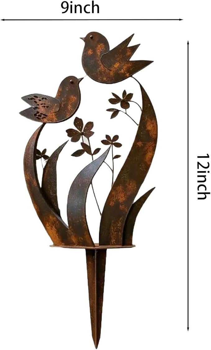 Bird & Wildflower Metal Garden Stake, Rustic Outdoor Decorative Stake, Weatherproof Metal Garden Art for Yard Lawn Patio Planters, Decorative Ornament Gift for Garden Lovers (1pcs)