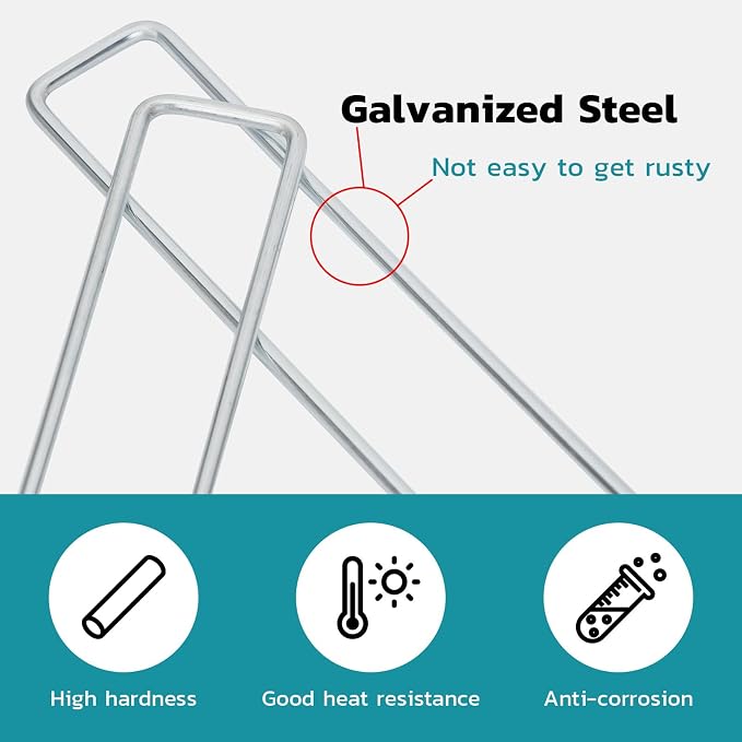 Landscape Staples 4 Inch 100 Pack, Galvanized Garden Staple, Landscape Pins Anti-Rus Lawn Stakes for Securing Weed Barrier Fabric, Yard Lawn