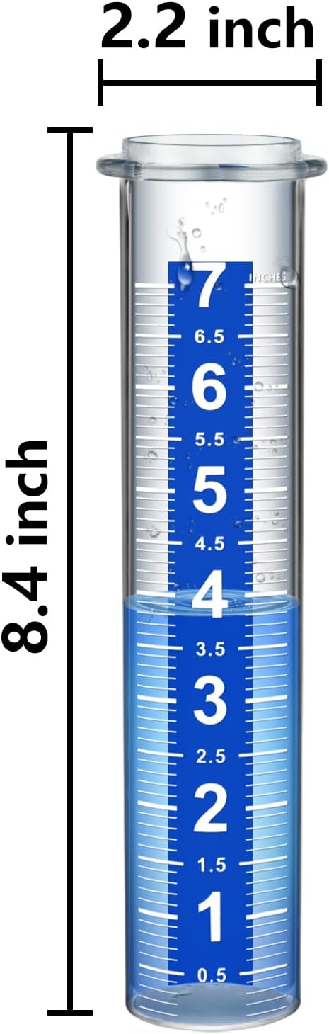 Rain Gauge Replacement Tube, 2 Plastic Accurate Rain Gauges Outdoors Best Rated, 7" Capacity Rain Gauge Tube Replacement for Yard & Garden, Water Gauge for Rain