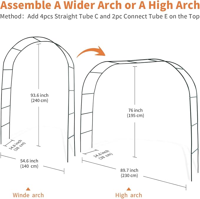 Mr.Ton Garden Arch Trellis for Climbing Plants Outdoor, Metal 7.8ft Arch Archway, Raised Garden Bed Arches, Wedding Arch, Green