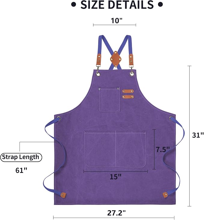 ZOMAO Chef Apron, Cotton Canvas Cross Back Apron with Pockets for Women and Men,Adjustable Strap and Large Pockets Apron,Kitchen Cooking Baking Bib Apron