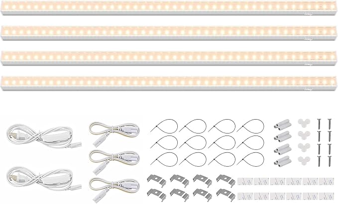 Barrina Grow Lights for Indoor Plants Full Spectrum, 2ft 40W (4 x 10W), T5 Plant Lights for Indoor Plants, Greenhouse, Plug and Play, Yellow, 4-Pack