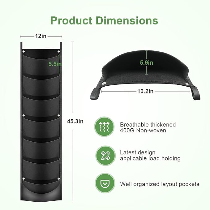 iPower 2-Pack Hanging Vertical Wall Planter 7 Pockets Upgraded Deeper Waterproof Herb Flower Growing Pouch Felt Cloth, for Yard Garden Fence Home, Balcony Office Decoration