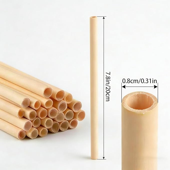 Natural Bamboo Mason Bee Tubes, 7.87-Inch 20pc Bees House Refills, Beekeeper Replacement Mason Bees Reeds for Bee Hotels, Pollinator Boxes