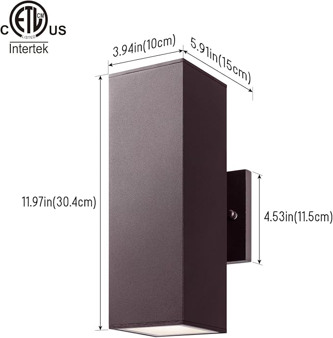 mirrea Modern Outdoor Porch Light Patio Light in 2 Lights with Aluminum Rectangular Tube and Tempered Glass Cover Waterproof Wall Sconce 2 Pack Oil Rubbed Bronze