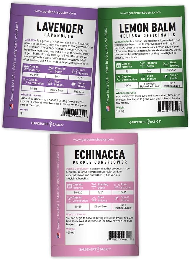 Herb Growing Kit Indoor for Hydroponics and Aquaponics- Includes Medicinal Lavender, Chamomile, Lemon Balm, Peppermint and Echinacea Heirloom Garden Seeds, Grow Seedpods Domes