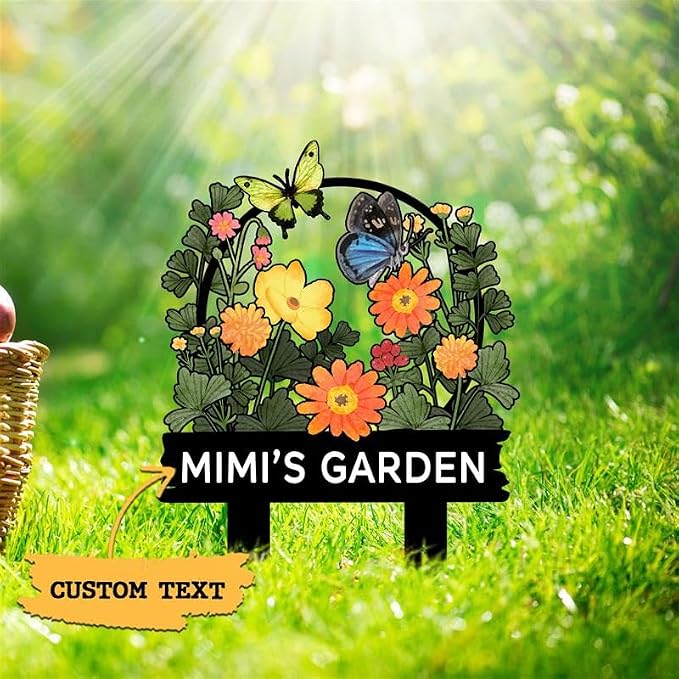 Personalized Metal Yard Sign for Mother's Day, Bird & Flower Design, Gift for Garden Lovers, Metal Sign, Garden Decor (Butterfly)