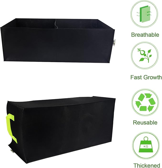 Plant Grow Bags, 5 Pack Fabric Raised Planting Bads, 2 Holes Rectangle Grow Bag, 10 Gallon Breathable Potato Tomato Planter Pots for Outdoor Vegetables Plant Flowers (Black)