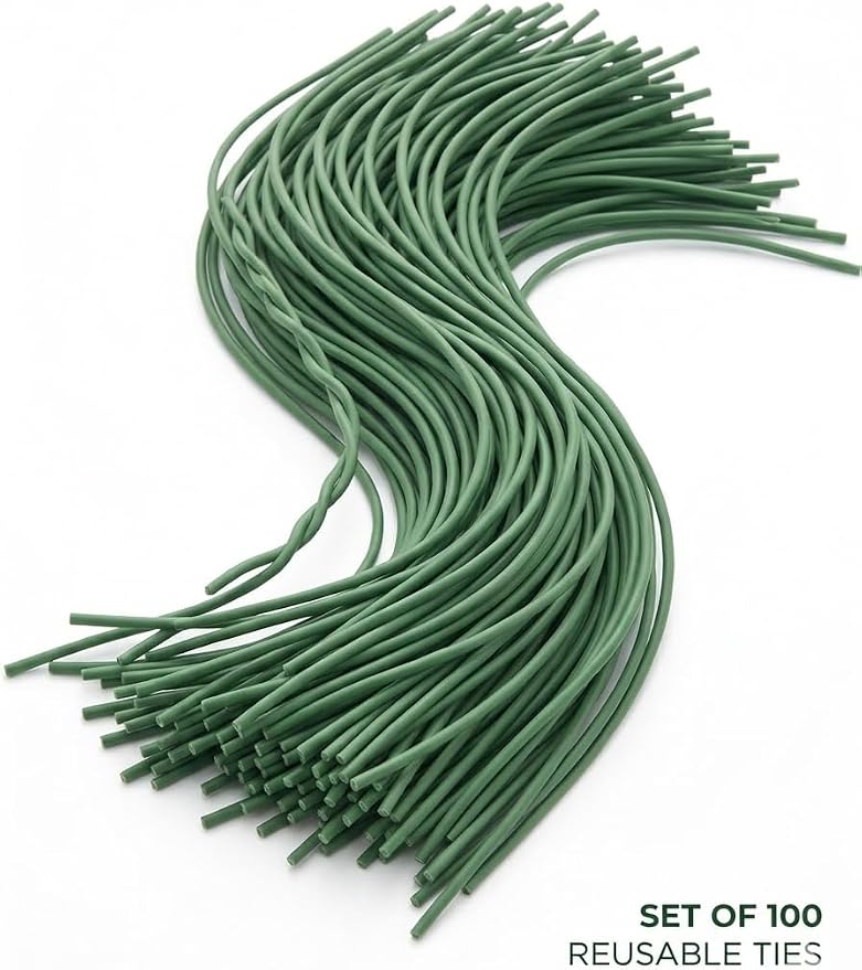 Set of 100 Plant Twist Tie - Flexible Green Rubber Coated Garden Training Wire (100)