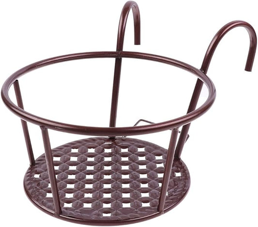 Hanging Railing Planters Baskets Art Hanging Flower Stands Balcony Flower Pot Holders Plant Iron Racks Fence Metal Potted Stand Mounted Balcony Round Plant Basket Shelf Container Box,Garden Steel Pots