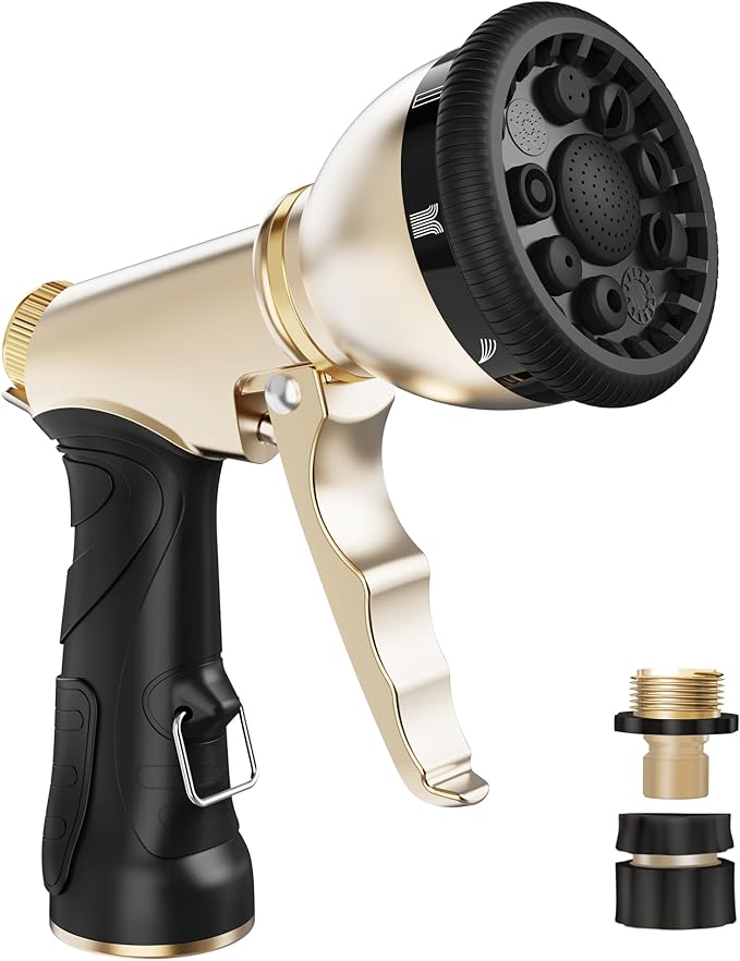 RAINPOINT Garden Hose Nozzle with Quick Connect, Heavy Duty Water Hose Sprayer Nozzle with 9 Adjustable Spray Patterns, Hand Sprayer for Watering Plants, Lawns, Car and Pet Washing (Black)