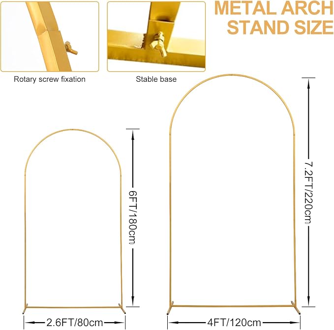 SuuWoee Arch Backdrop Stand Set of 2 With Black Cover (7.2FT+6FT) Gold Metal Wedding Arch Stand Balloon Arched for Birthday Party Baby Shower Graduation Ceremony Decoration