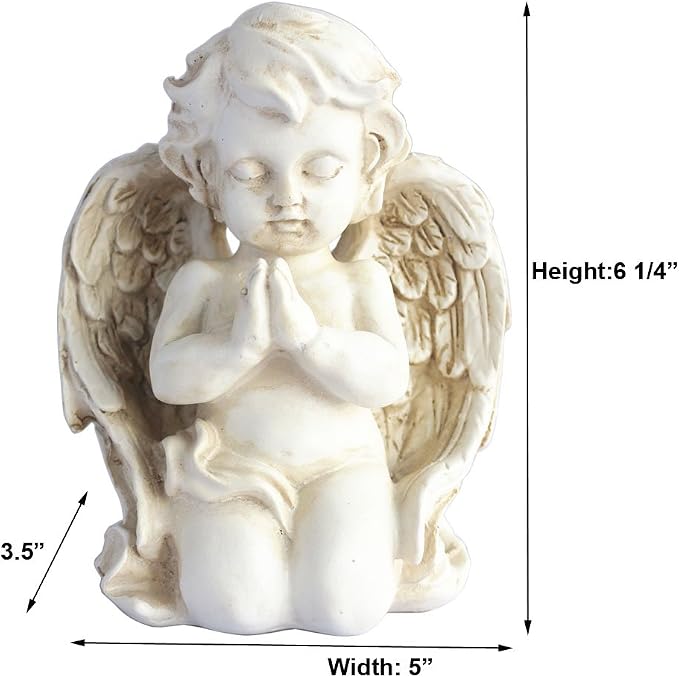 Vintage Kneeling Praying Cherub Statue Indoor Outdoor Home Garden Decoration Wings Angel Statue Memorial Sculpture