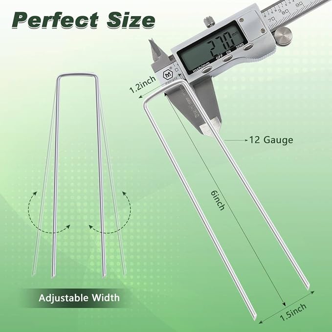 FEED GARDEN Landscape Staples 4 Inch 100 Pack, Heavy Duty 12 Gauge Hot-Dip Galvanized Garden Stakes for Weed Barrier, Landscape Fabric, Sod, Turf, Garden Hose & Christmas Lights