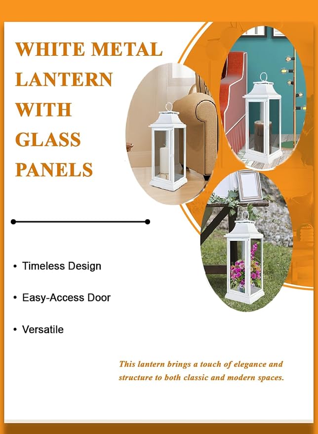 Serene Spaces Living Hurricane Lanterns with Clear Glass Panels, Perfect for Home Decor, Parties & Events, Table Top Or Hanging Lantern for Indoor & Outdoor, 7.5" Square & 19" Tall