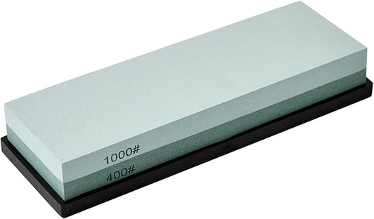 HiramWare Knife Sharpening Stone with Non-slip Rubber Base, 400/1000 Grit Premium Whetstone, Double-Sided Knife Sharpener for Kitchen, Waterstone for Honing Blades Manually