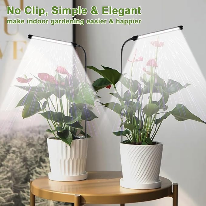 Grow Light 2 Pack, 6000K Full Spectrum Gooseneck Growing Lamp for Indoor Bonsai Pot Succulents Micro Greens Mini Plants, Dimmable & Auto Timer 4 8 12H