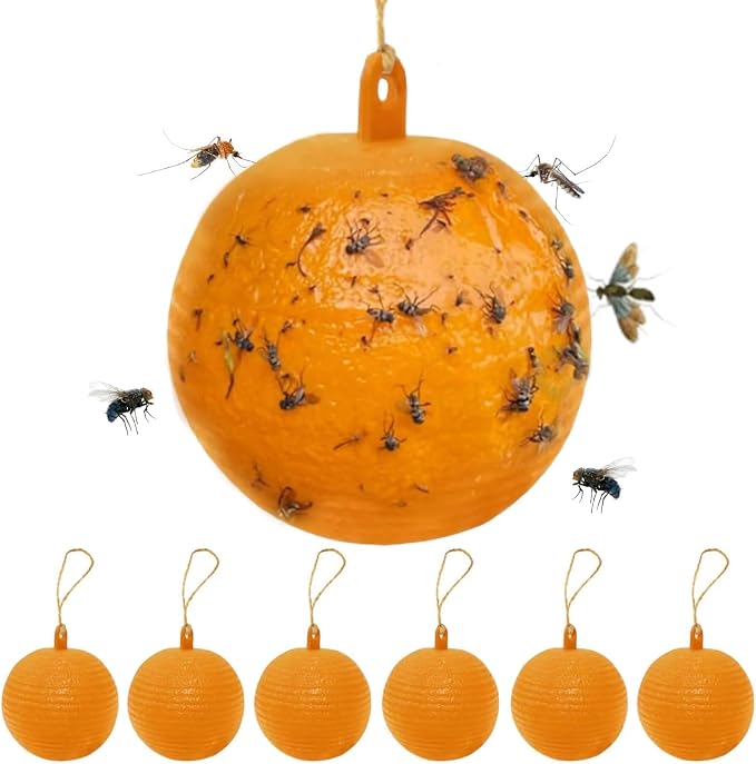 Sticky Insect Trap Ball, Osseph Fruit Fly Trap Balls for Indoor Outdoor 6pc, Physical Extra Sticky Hanging Bug Ball Catches Flie Gnat Wasps Mosquitoe Flying Insects (Orange)