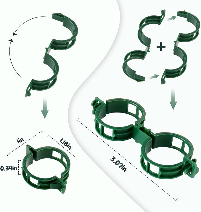 Plant Support Clips 100 PCS, Tomato Vine Clips, Trellis Plastic Clips, Garden Vine Fixing Clips for Climbing Plants, Tomato, Grape, Vegetables and Plants Stalks, Green