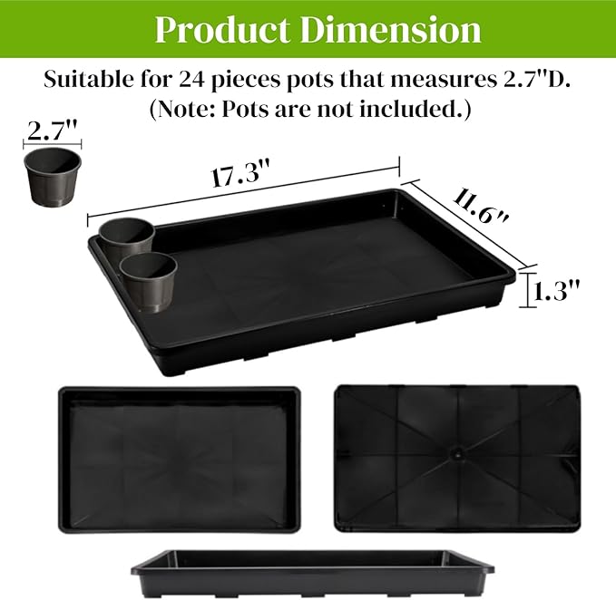 ZAVOOS 6 Pack Nursery Potting Trays, Plastic Seedling Starter Tray with No Drain Holes, Easy Watering Flat Garden Plant Growing Tray for Indoor Greenhouse Germination, 17.3'' x 11.6'' x 1.3''
