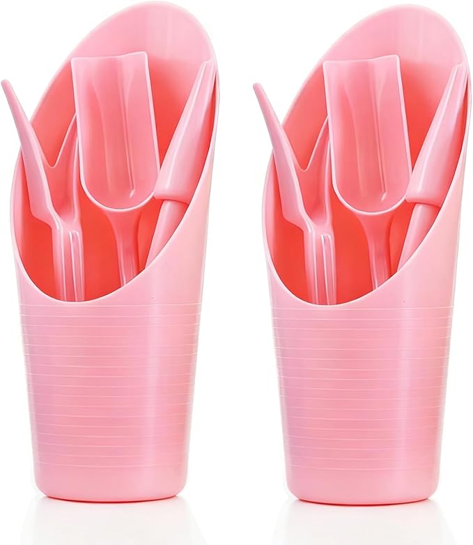 8Pcs Set Mini Garden Shovel Hand Tools Transplanting Potting Tool Set Indoor Soil Spoon Scoop Plastic Kits (Pink-8pcs Set)