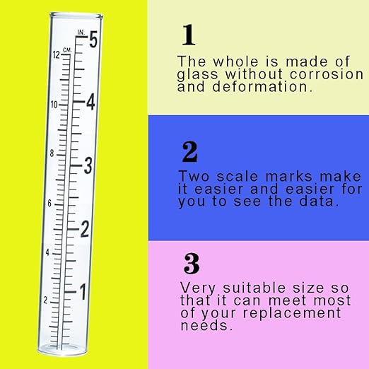 YZDTECH 4 PCS Rain Gauge Glass Replacement Tube, Glass Rain Gauges Replacement Tubes Best Rated for Yard Garden Outdoor Lawn, 5 inch with Tube Brush