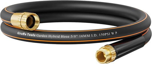 Giraffe Tools Garden Hose 2ft x 5/8'', Short Water Hose Heavy Duty, Lightweight, Flexible Hybrid Hose, Male to Female Fittings