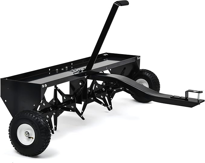 AUTOSAVER88 48" Tow Plug Lawn Aerator with Universal Hitch & Adjustable Handle for Lawn, Farm and Garden, Tow Behind Aerator with 32 Steel Tines & 10" Inflatable Wheels, Aerator Lawn Tool, Black