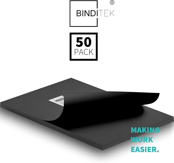 Binditek 50 Pack 16 Mil Sand-Textured Polycover, 11 x 17 Inches Front and Back Covers, Lightly Sanded Finish, Heavyduty Binding Presentation Covers for Business Reports, Tabloid, Black