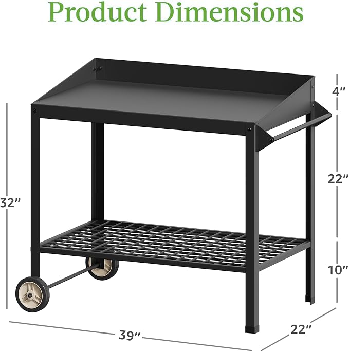 Metal Potting Bench with Wheels Planting Table for Outdoor Gardening Work Benches for Outside Potters Station Weatherproof