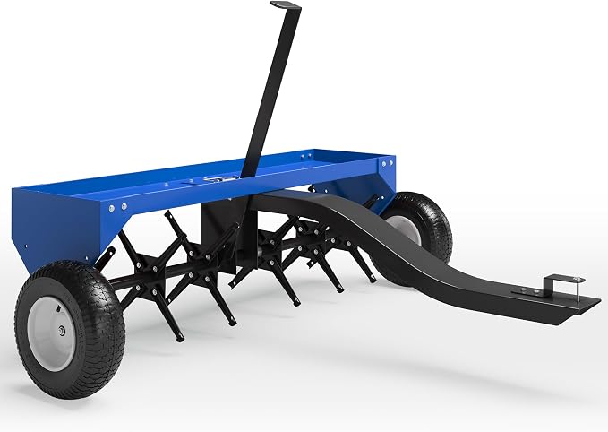 40 Inch Tow Behind Lawn Plug Aerator,100LBS Capacity Yard Aerator with Universal Hitch &10" Tires, Heavy Duty Aerator Lawn Tool Tow Behind, Steel Core Aerator for Garden Farm Yard Lawn Care