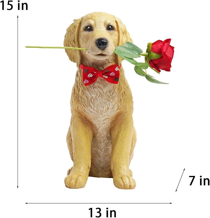 Dog Valentine Day Decorations Outside - Rose Garden Statues, Seasonal Outdoor Decor for Yard, Patio, Front Porch, Waterproof Resin Dog Figurine, Valentine's Season Gift for Lovers Memorial 11x5.5x13IN