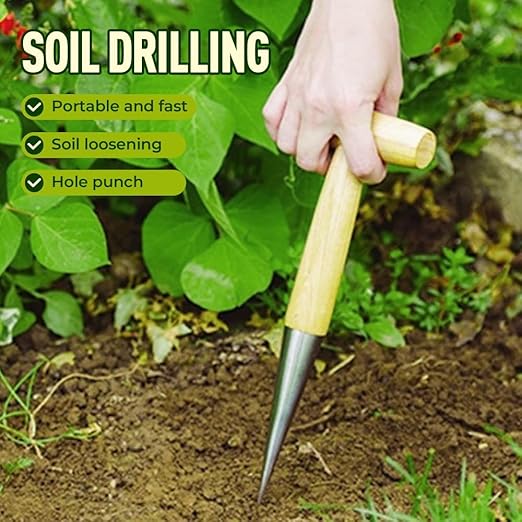 Plant Hole Digger for Planting, Seed Dibber Garden Tool, Hand Dibbler Seed Planter Tool,Bulb Planter Tool, Seeds Transplanting Plants Planting Bulbs, T Wooden Handle - Easy to Drill Holes (2pcs)