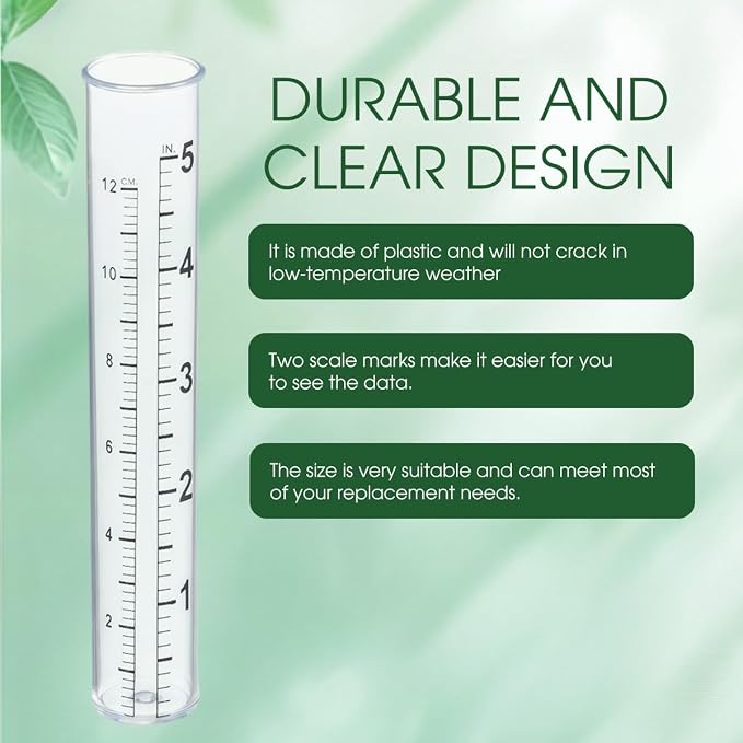 erioctry 6 Pcs 5" Plastic Rain Gauge Replacement Tubes Inner Measuring Tube for Outdoor Yard Garden