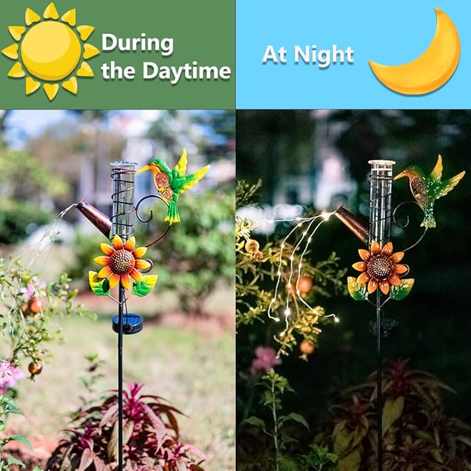 Rain Gauge Outdoor, Solar Hummingbird Rain Gauges, Rust-Proof Fallrain Gauge for Yard, Lawn Pathway, Passage, Patio