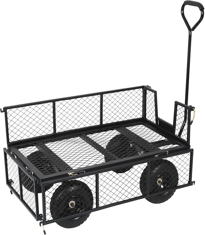 BILT HARD 10" Flat Free Tires Heavy Duty Garden Cart with 180° Rotating Handle and Removable Sides, 4 Cu.Ft 880 lbs Capacity Utility Steel Wagons for Outdoor, Yard
