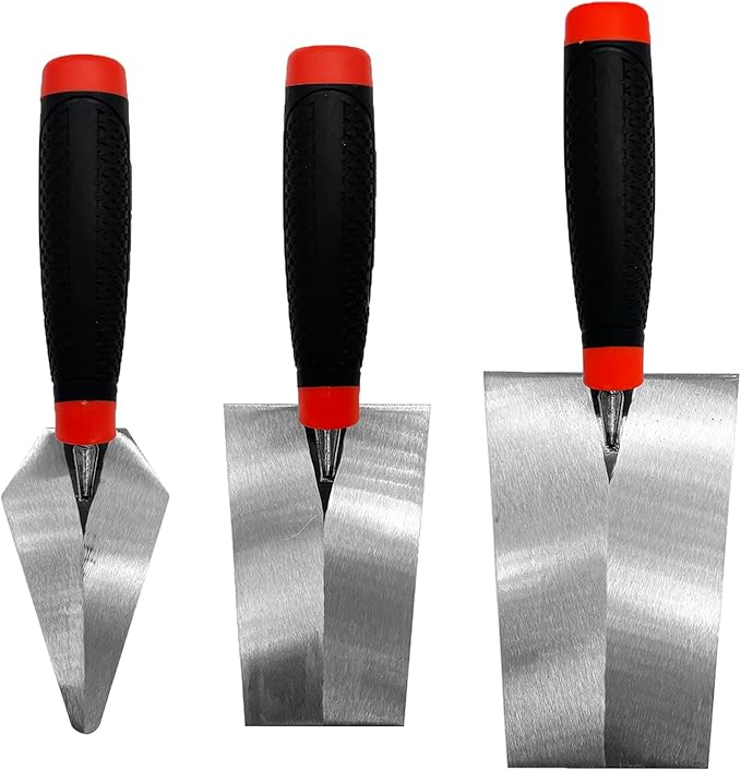 3 Pack Masonry Hand Tool Set, 5” Brick Pointing Trowel, 5.6” and 7” Bucket Margin Trowel, Carbon Steel Bricklaying Hand Tool for Concrete, Cement, Plaster, Tile Construction Projects