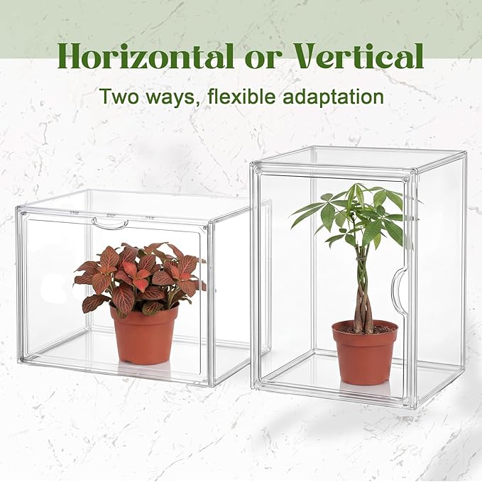 Novabright Mini Greenhouse Indoor, Clear Portable Tabletop Green House with Magnetic Door for Seed Starting, Plant Grow Warmer and Home Gardening Display(15.6 x 11.8 x 9.8 Inch)