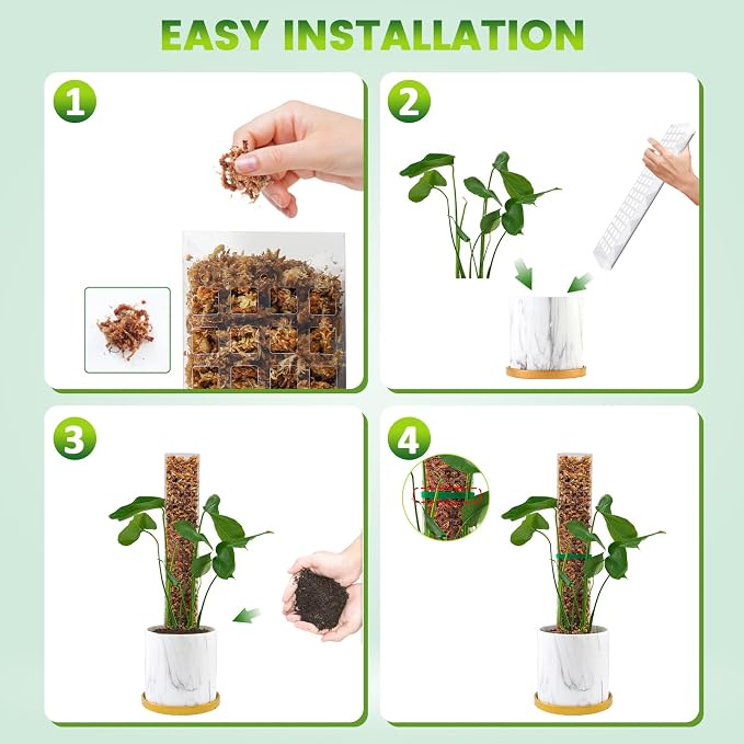 Bluepro 15 Inch 4 Pcs Plastic Moss Pole for Plants Monstera, 4×15'' Plant Poles for Climbing Plants, Plant Support for Indoor Plants Work with Sphagnum Moss