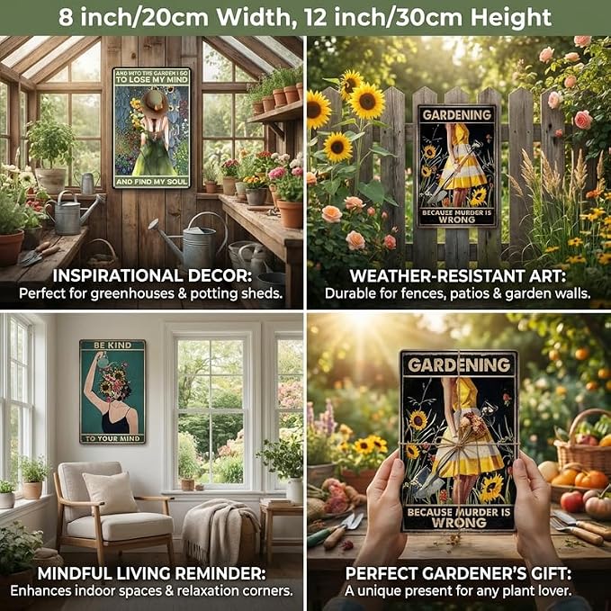 Gardening Gifts for Women, Set of 3 Funny Metal Garden Signs, Outdoor Garden Decor for Outside Yard Patio, Gifts for Gardeners Woman, Vintage Art Accessories, 8x12 Inch (3-Pack Complete Set)