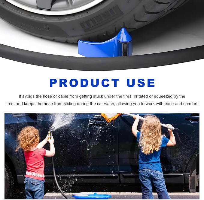 4 PCS Car Hose Guide, Plastic Detailing Tire Hose Roller Preventing Stucking & Snagging Under Tires, Wheel Rolling System Tool Washer Hoses Guide for Car Truck SUV RV ATV (Blue)