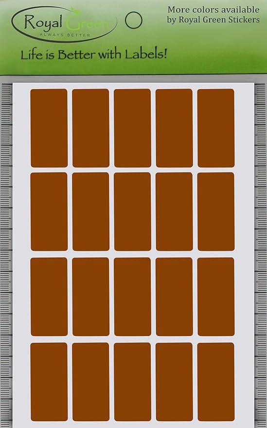 Royal Green Brown Index tabs Color Labels 1.57inch x 0.75 inch - Rectangular Colored File Stickers (40mm x 19) - 100 Pack