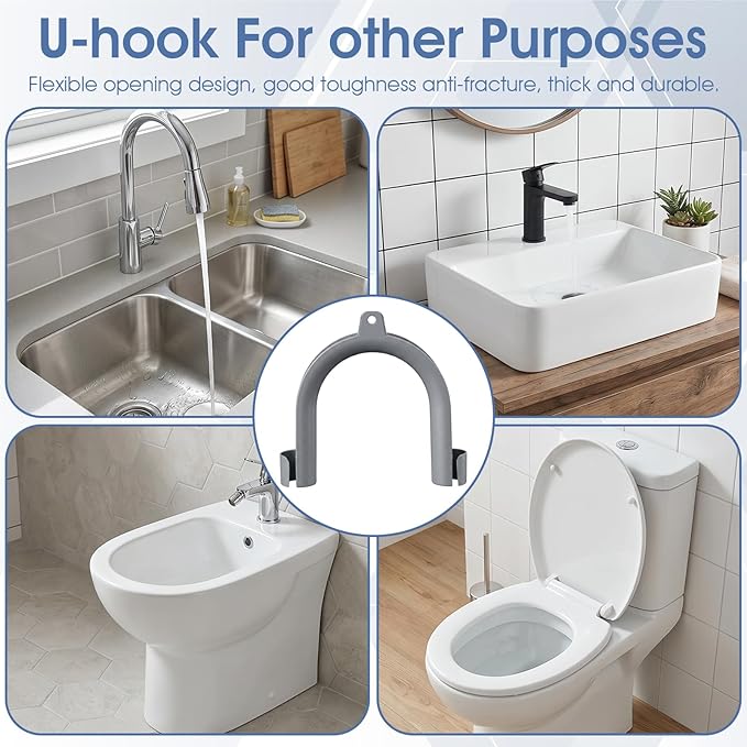 Xindojuz 2 PCS U-Shaped Washing Machine Drain Hose Holder Hook, U-Bend Drain Hose Clamp Fits 1.2" Drains Secure Hoses Holder Hook for Laundry Tub, Dishwasher and Sink Srain Hoses (Gray)