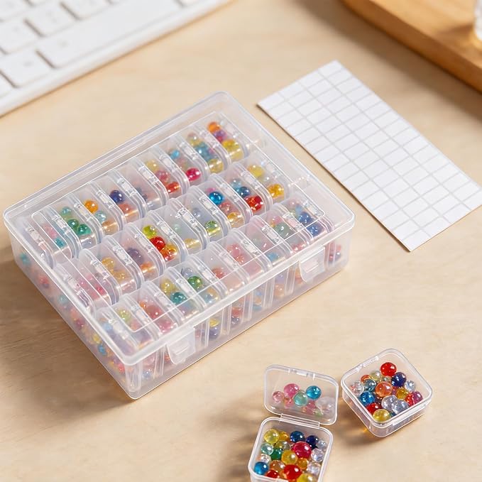 Bead Organizer Box 150Pcs Small Clear Plastic Bead Storage with Labels, Mini Craft Storage Containers with Hinged Lid for Jewelry Making, Beads, Nail DIY, Screws, Seeds Storage & Organizion