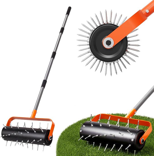 Walensee Rolling Lawn Aerator, Heavy Duty Manual Aerator Tool with 42 Spikes, Lawn Spike Aerator Roller with 71" Adjustable Handle, Soil Penetrator Push Lawn Aeration for Garden Yard Patio
