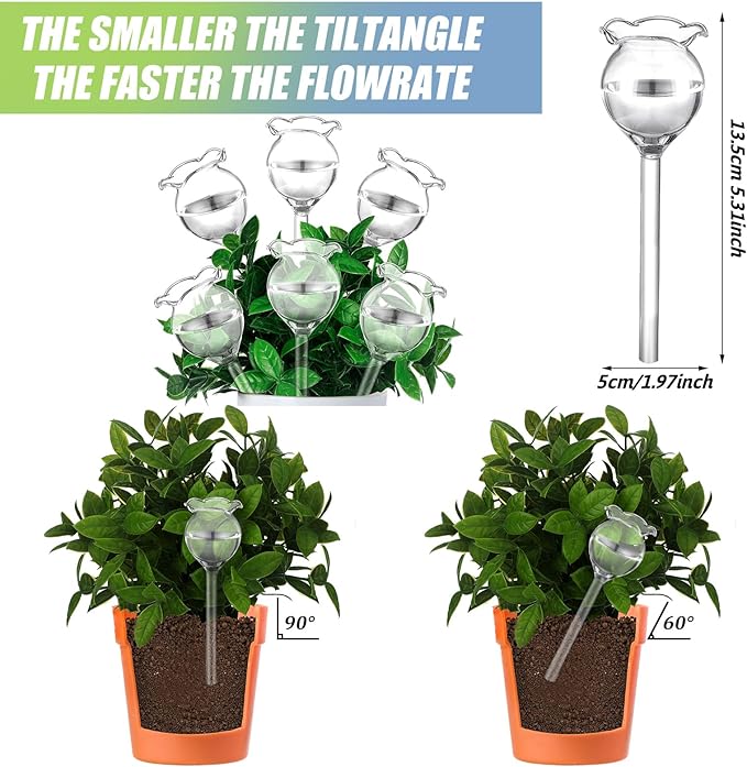 Yungyan 6 Pcs Glass Plant Watering Globes Self Watering Planter Insert Glass Water Bulbs for Indoor Plants Automatic Plant Water Devices for Indoor Outdoor Plants(Clear Tulip,5.31 Inch)