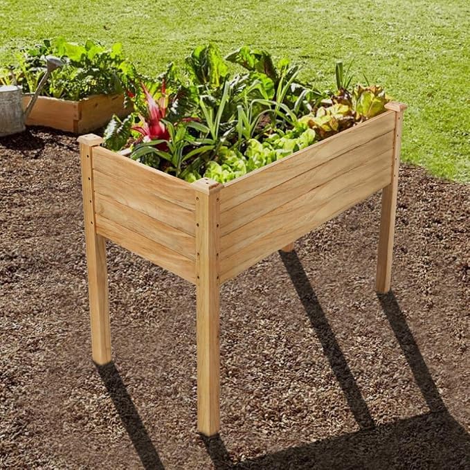 VINGLI 48.5"x22.5"x30" Wood Elevated Raised Garden Bed with Bed Liner, Heavy Duty Planter with Legs for Vegetables Fruits Potato Onion Flower, Outdoor Sturdy Long Lasting Planter Box